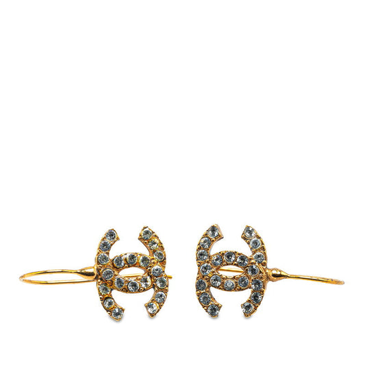 Chanel Coco Mark Rhinestone Earrings Gold