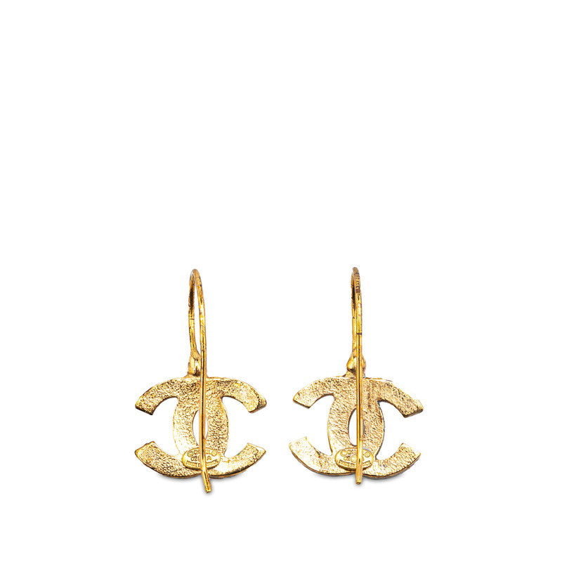 Chanel Coco Mark Rhinestone Earrings Gold