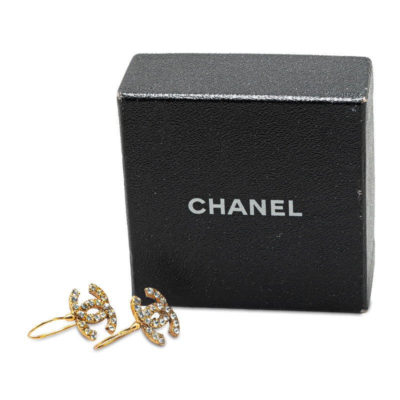 Chanel Coco Mark Rhinestone Earrings Gold