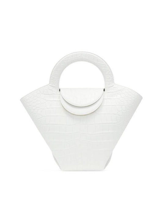 Bottega Veneta Crocodile Pattern Stone Tote Bag White