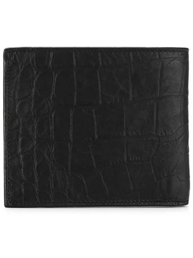 Saint Laurent Men's Monogram Crocodile Leather Half Wallet Black