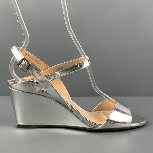 PRADA Size 7 Silver Metallic Slingback Wedges