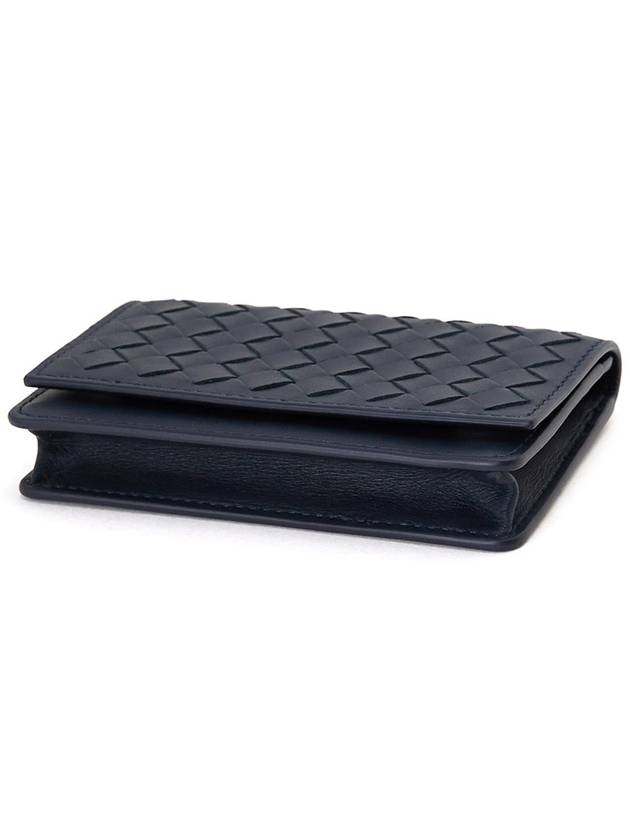 Bottega Veneta Intrecciato Flap Business Card Wallet Navy