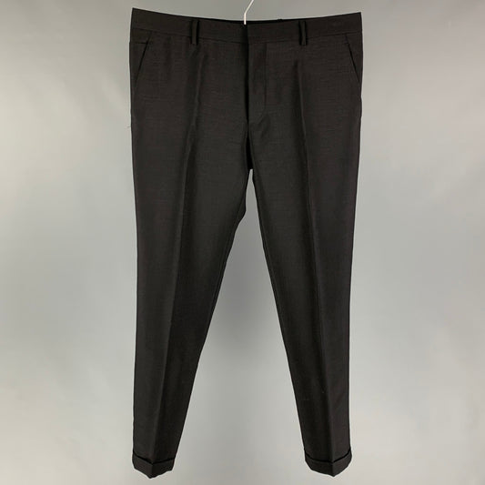 PRADA Size 34 Black Mohair Lana Wool Button Fly Dress Pants