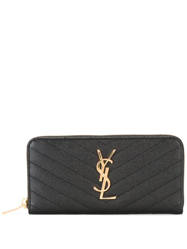 Saint Laurent Matelasse Monogram Zipper Around Long Wallet Black