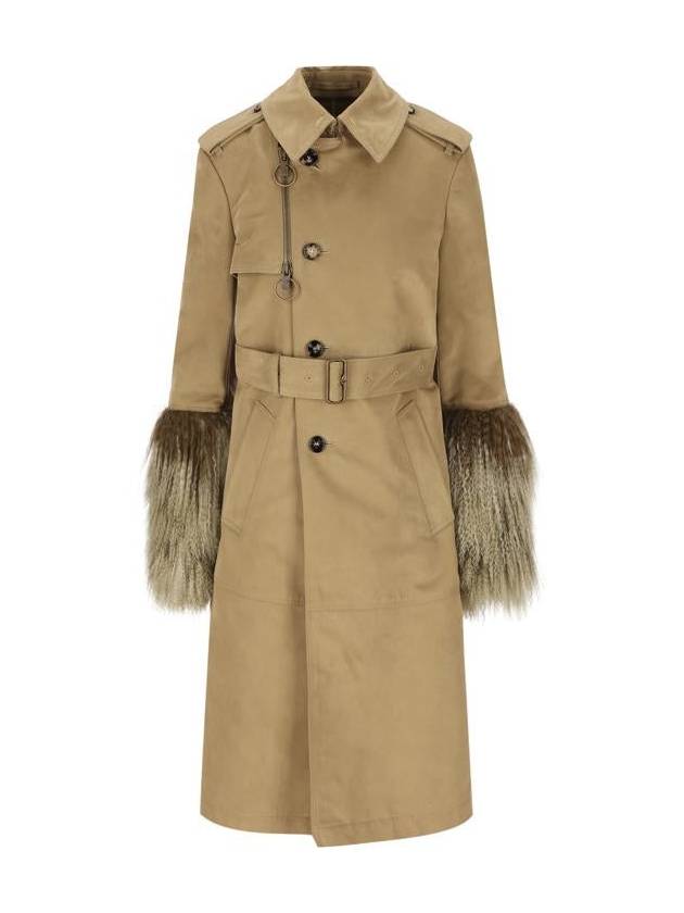 Burberry Shearling Cuffs Long Cotton Nylon Trench Coat Mountain