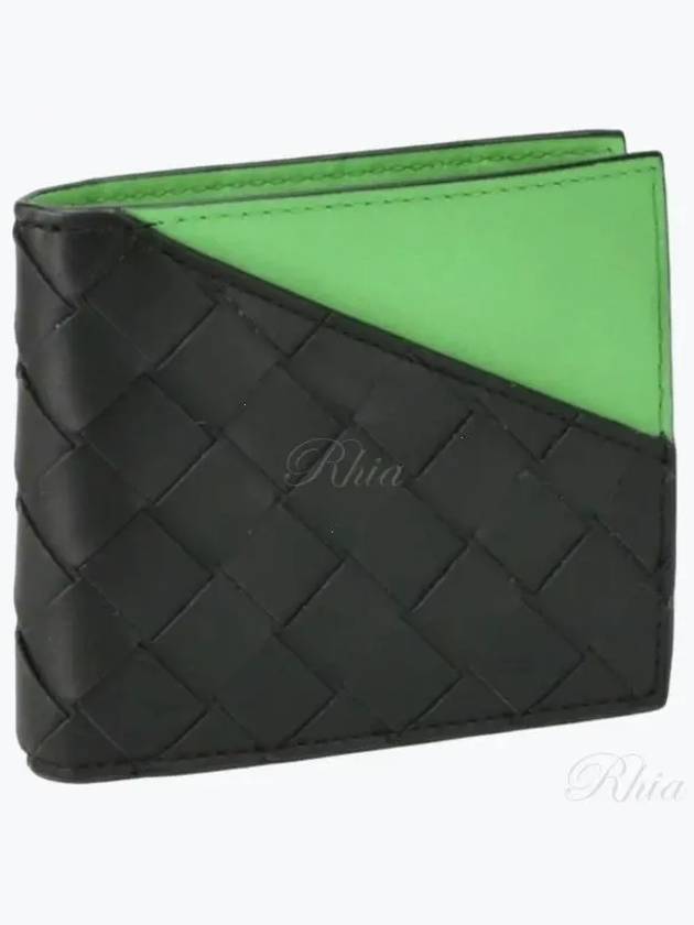 Bottega Veneta Intrecciato Two-Tone Half Wallet Black Green