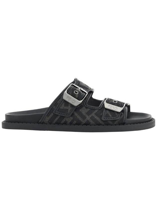 Fendi Men's Peel Jacquard Fabric Sandals Black