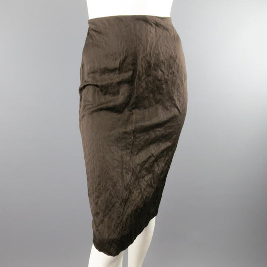 PRADA Spring 2009 Size US 10 / IT 44  Brown Winkled Cotton Metal Blend Pencil Skirt
