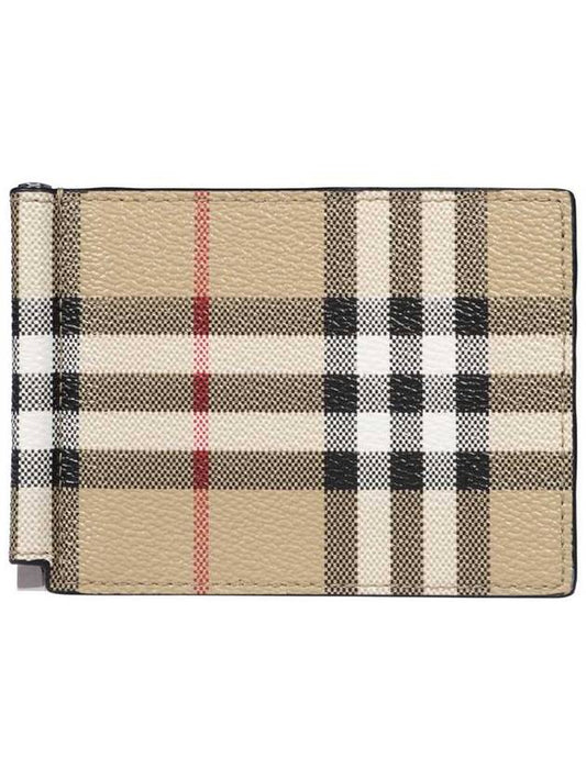 Burberry Men's Money Clip Vintage Check Money Clip Half Wallet Beige