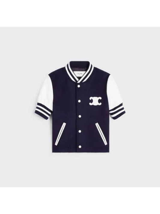 CELINE Varsity Chelsea Cashmere Short Sleeve Jacket Navy
