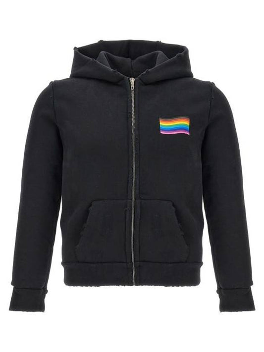 Balenciaga Rainbow flag small fit hooded zip up black
