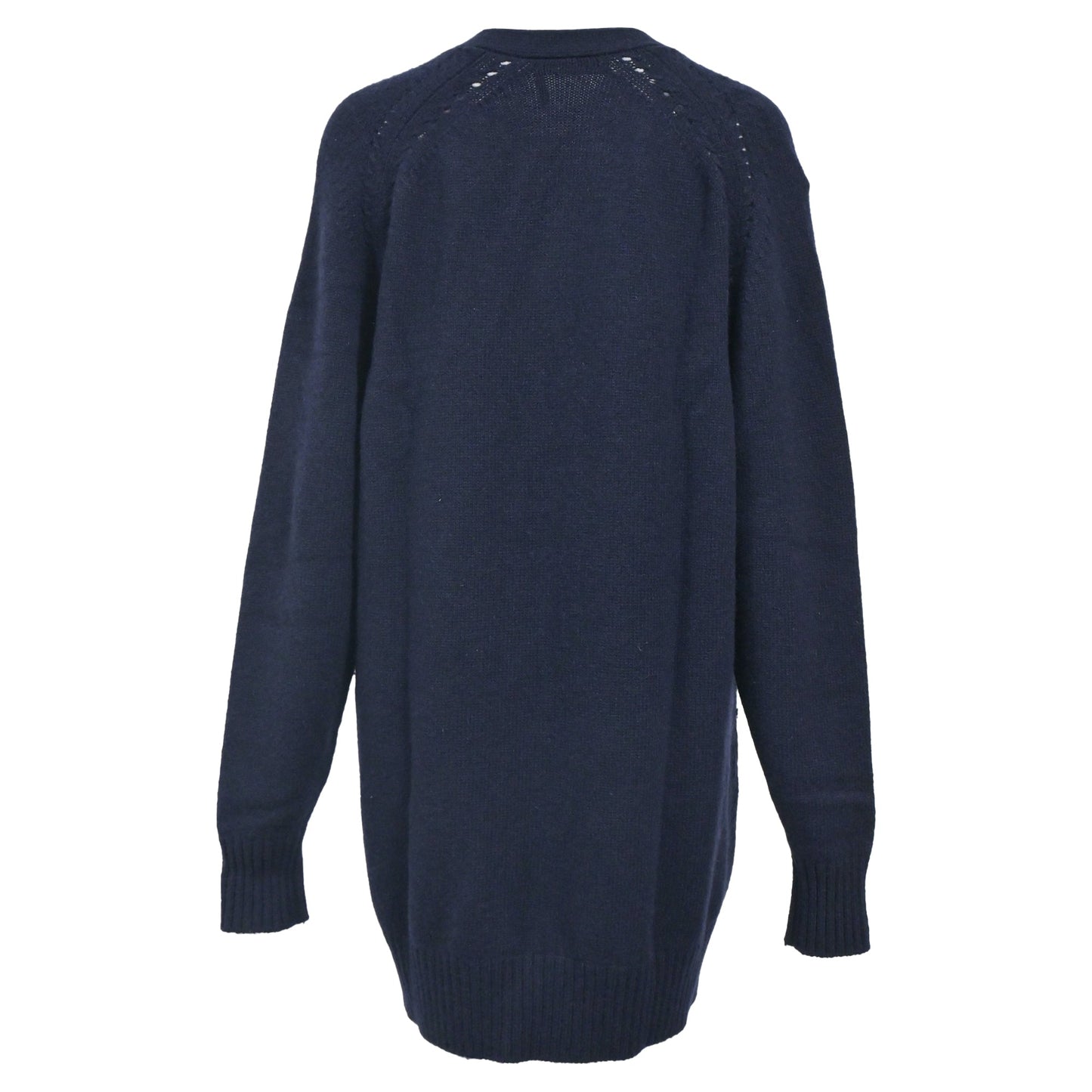 Chloe Generous V-Neck Button Down Cardigan in Navy Blue Cashmere