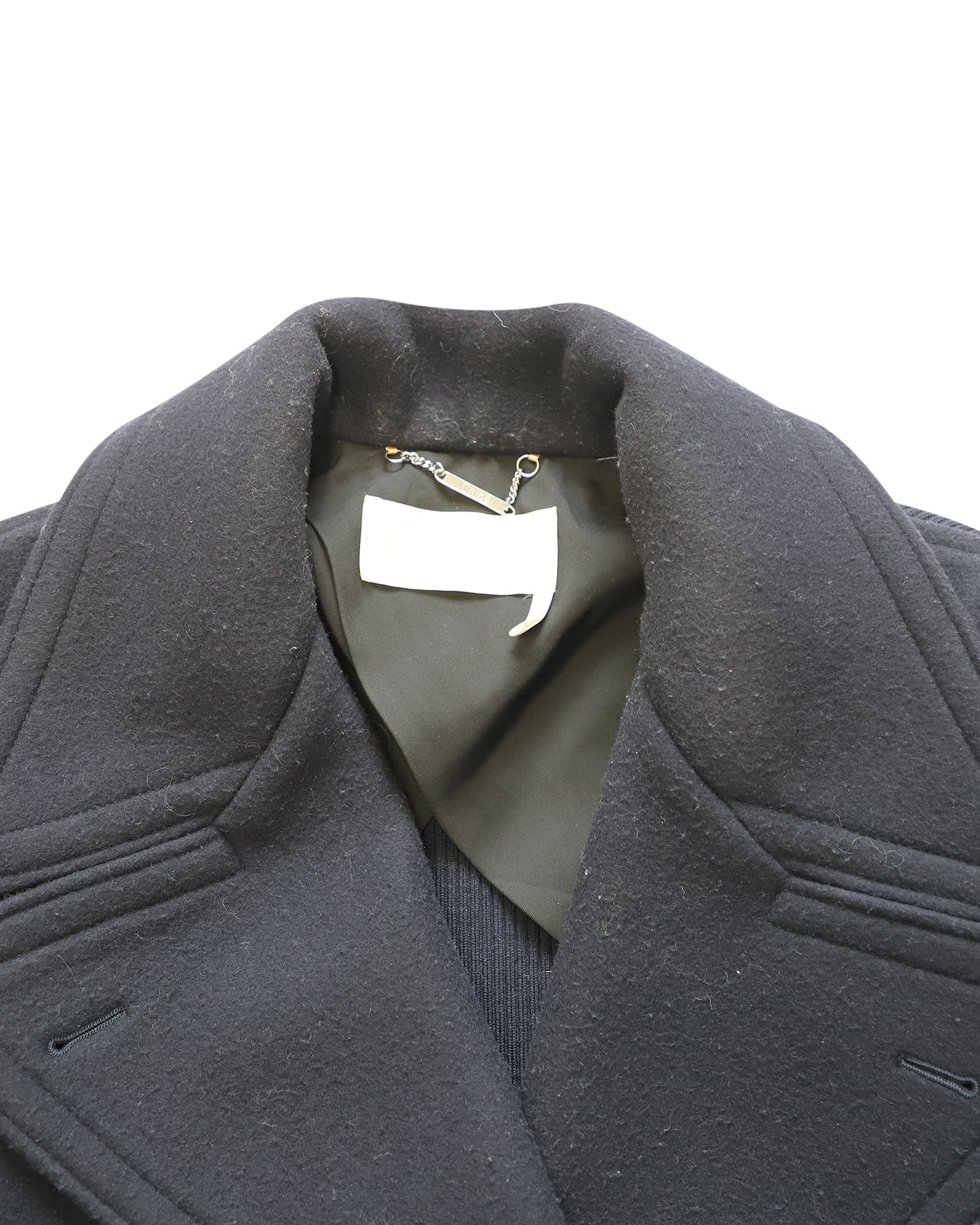 Chloe Mid-Length Double-Breasted Coat in Navy Blue Wool
