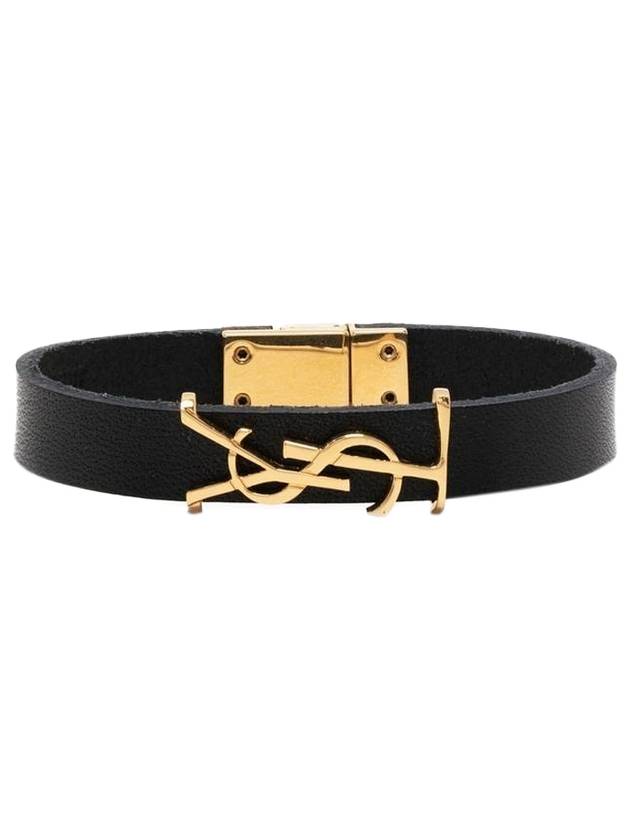 Saint Laurent Monogram Logo Leather Bracelet Black
