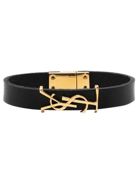 Saint Laurent Monogram Logo Leather Bracelet Black