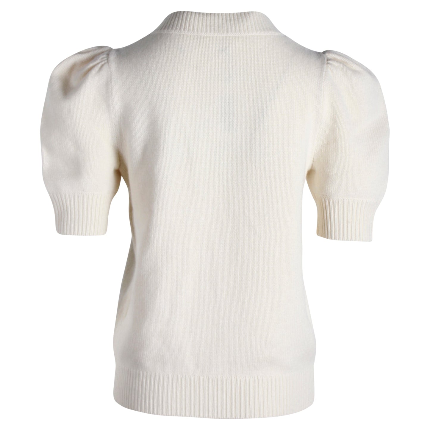 Chloe Iconic Puff-Sleeved Cardigan in Cream Cashmere