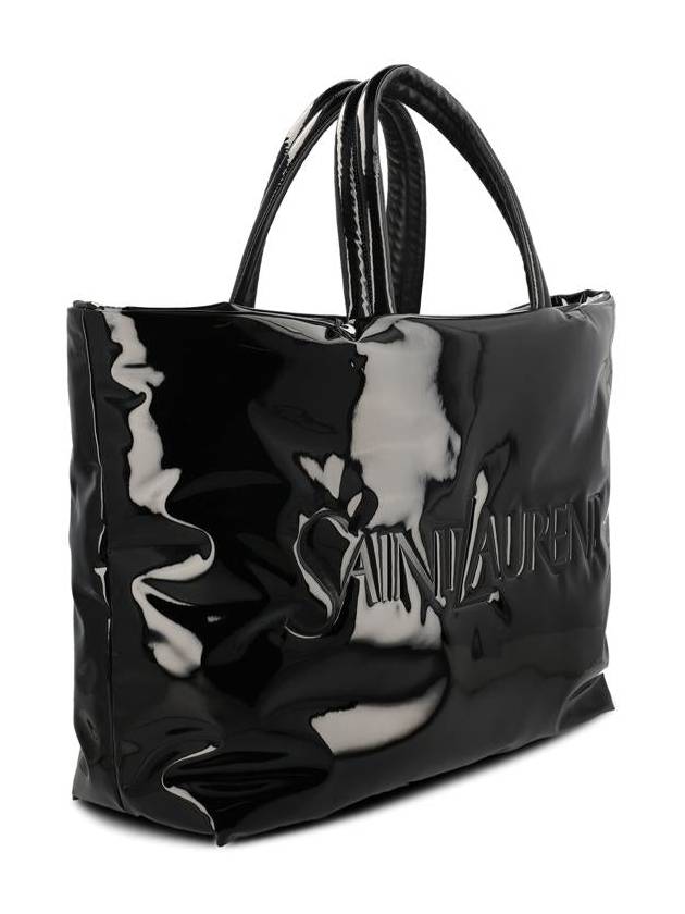 Saint Laurent Maxi Patent Canvas Tote Bag Black