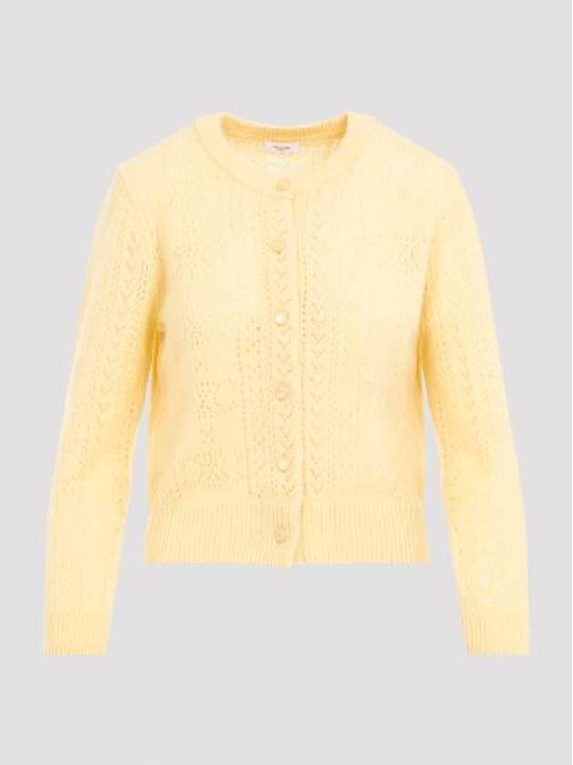 CELINE All Over Triomphe Shetland Pointelle Cardigan Yellow