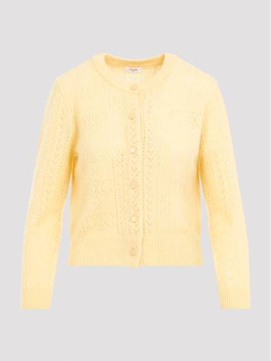 CELINE All Over Triomphe Shetland Pointelle Cardigan Yellow