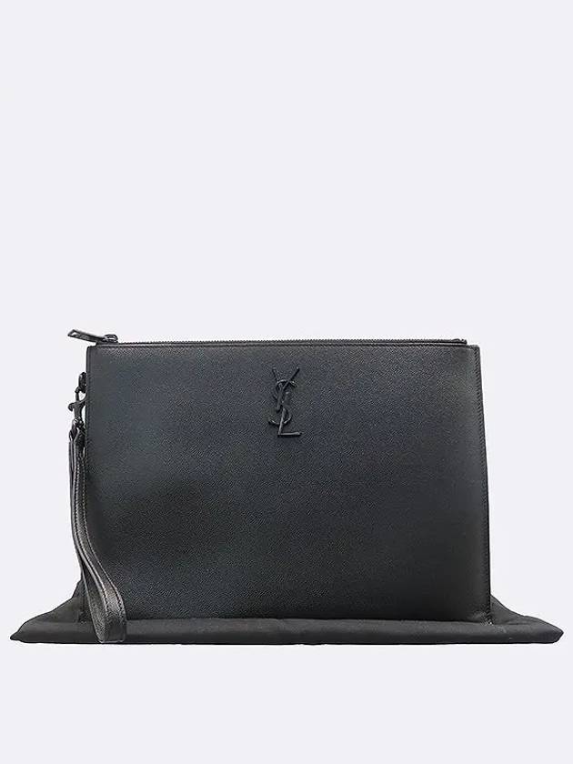 Saint Laurent 667686 Black Monogram Zippered Tablet Holder Clutch