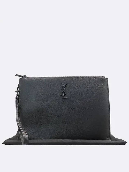 Saint Laurent 667686 Black Monogram Zippered Tablet Holder Clutch