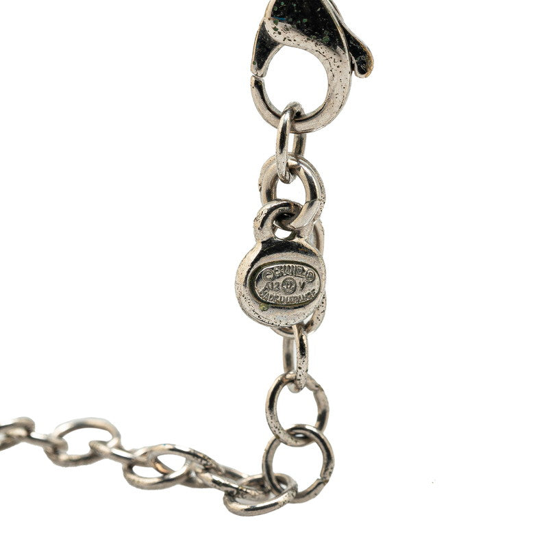 Chanel Coco Mark Rhinestone Necklace Silver