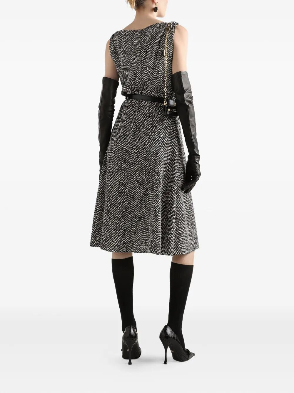 Dolce & Gabbana Women Wool Herringbone Midi Dress