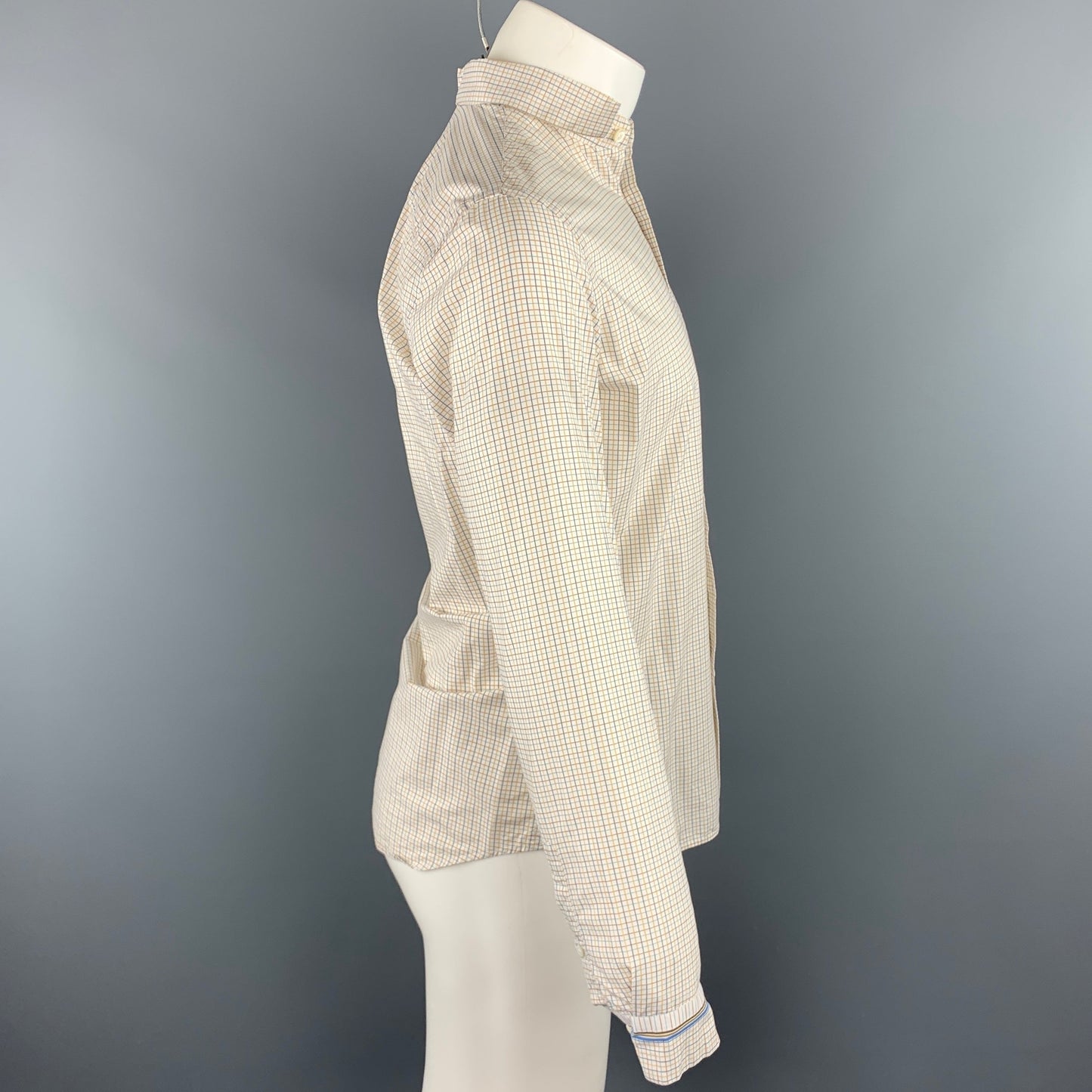 PRADA Size S Yellow Window Pane Cotton Button Up Long Sleeve Shirt