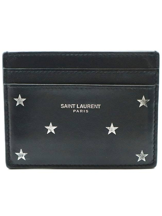 Saint Laurent Saint Laurent 375946 Black Smooth Leather Star Logo Card Wallet