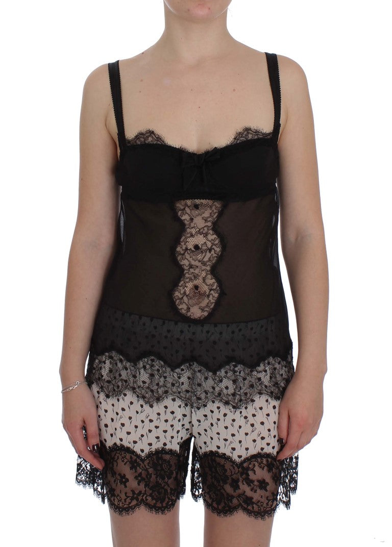 Dolce & Gabbana Black Silk Floral Lace Lingerie Women's Top