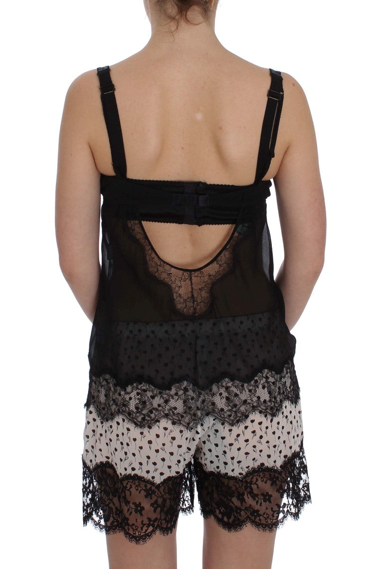 Dolce & Gabbana Black Silk Floral Lace Lingerie Women's Top