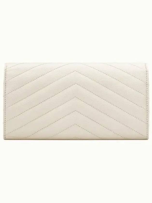 Saint Laurent Matelasse Monogram Quilting Leather Flap Long Wallet White