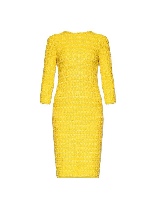 Balenciaga tweed midi dress yellow