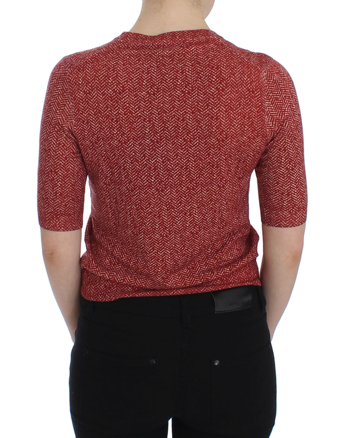 Dolce & Gabbana Red Wool Tweed Short Sleeve Sweater Women's Pullover
