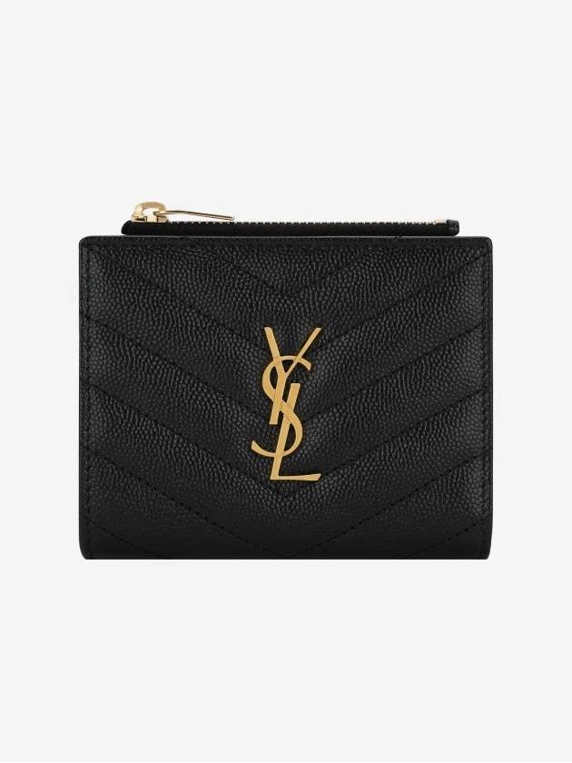 Saint Laurent Cassandre Matelasse Grain De Poudre Embossed Leather Half Wallet Black