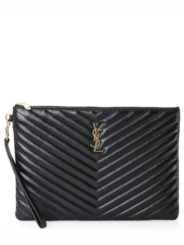 Saint Laurent Gold Monogram Matelasse Clutch Bag Black