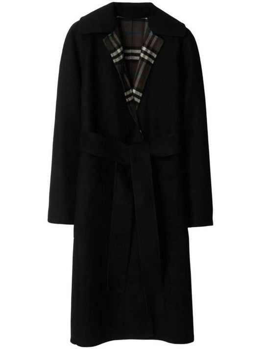 Burberry Check Reversible Tunbridge Wrap Wool Single Coat Black