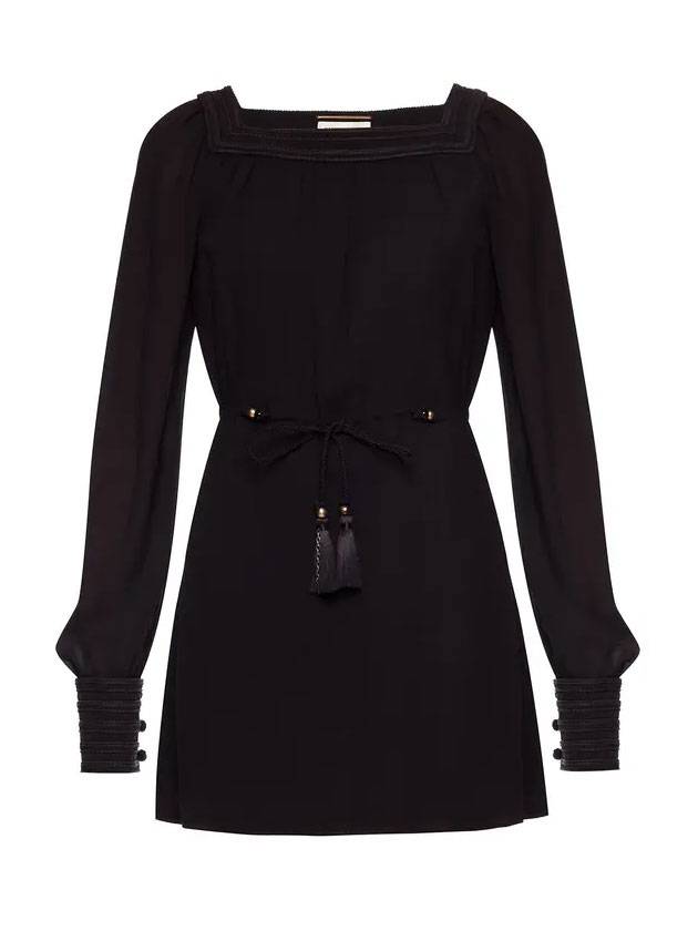 Saint Laurent sleeve see-through short dress black