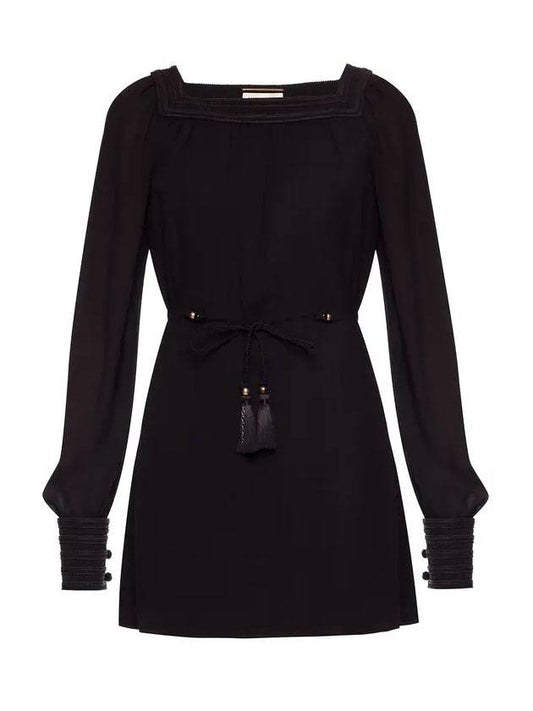 Saint Laurent sleeve see-through short dress black