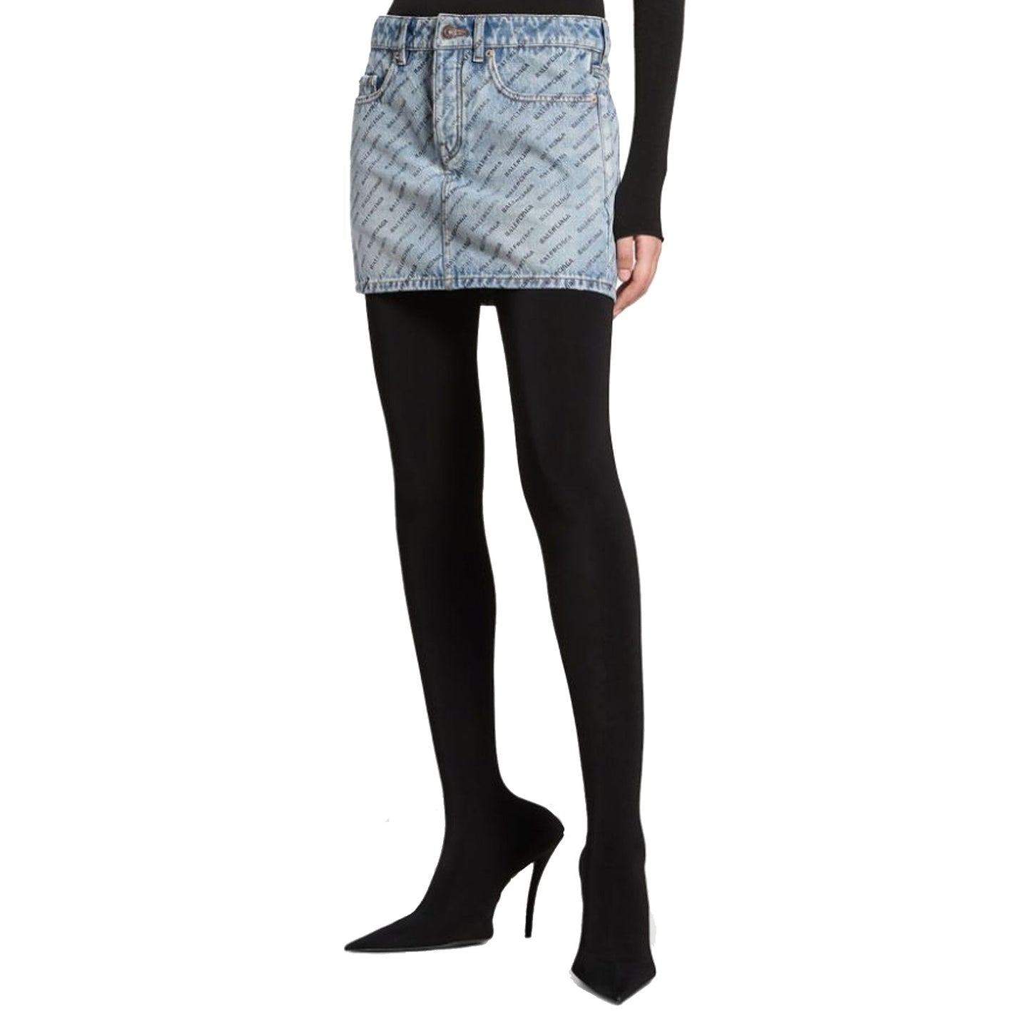 Balenciaga Logo Print Denim Skirt Women