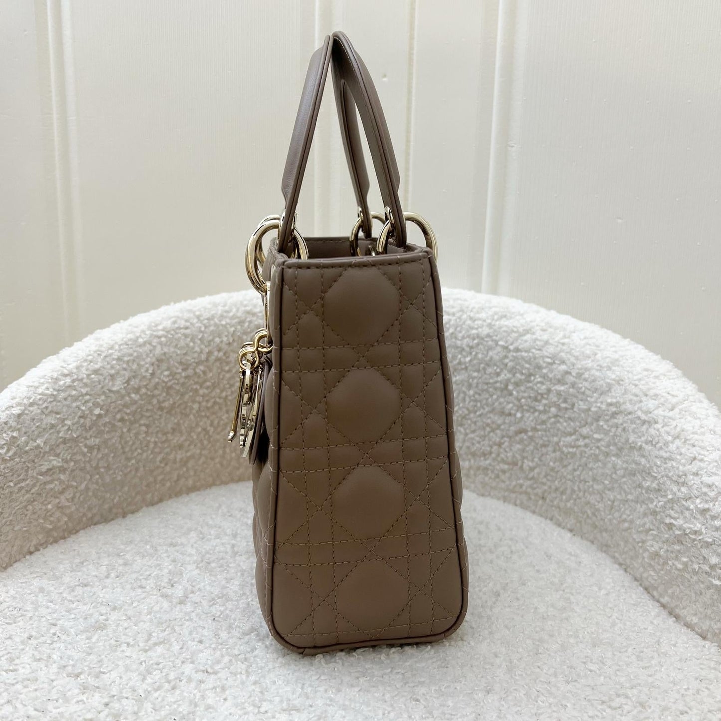 Dior Lady Dior ABCDior Small Bag in Warm Taupe Lambskin and LGHW