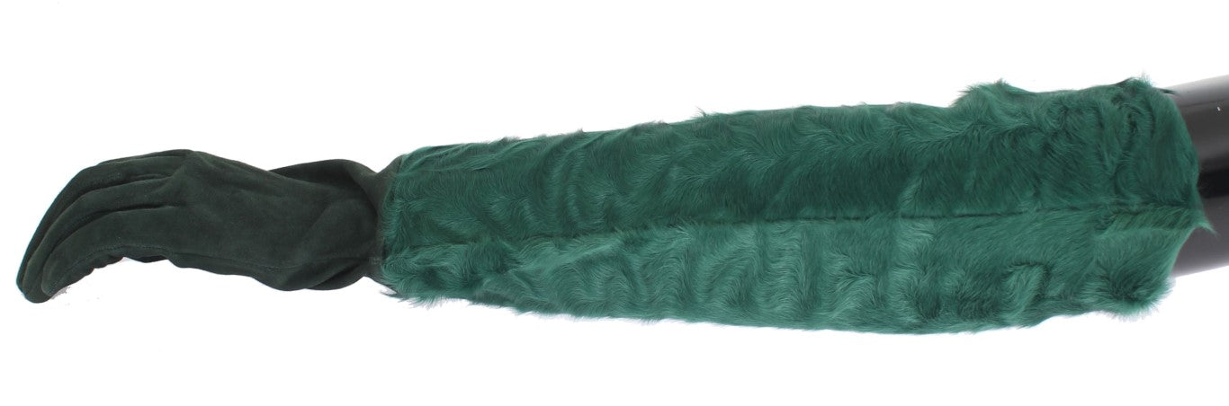 Dolce & Gabbana Green Leather Xiangao Fur Elbow Women's Gloves