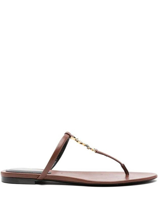 Saint Laurent Cassandra Leather Flip Flops Brown
