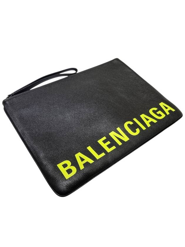 Balenciaga 594493 Neon Printing Logo Black Clutch