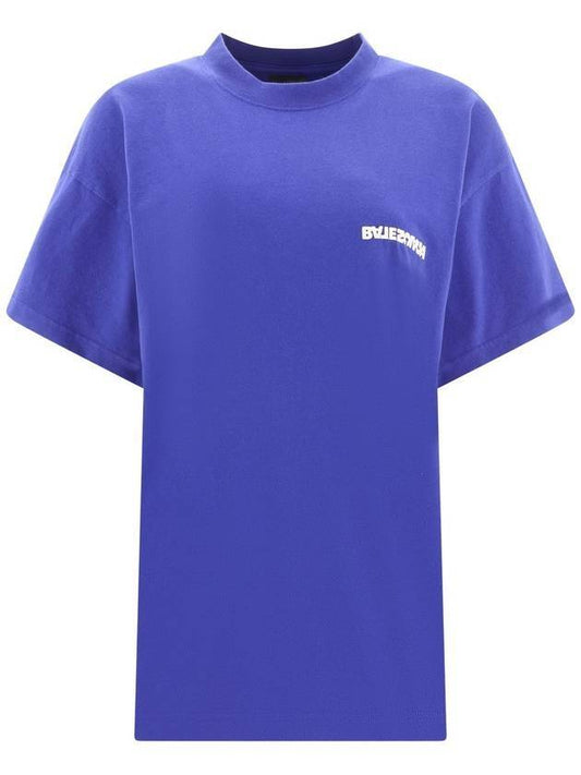 Balenciaga Embroidered Logo Short Sleeve T-Shirt Blue