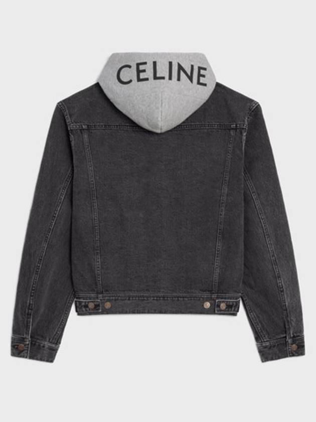 CELINE Logo Hooded Trucker Denim Jacket Charcoal Wash