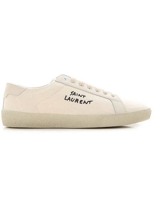 Saint Laurent Court Classic SL/06 Embroidered Sneakers In Canvas And Leather Cream