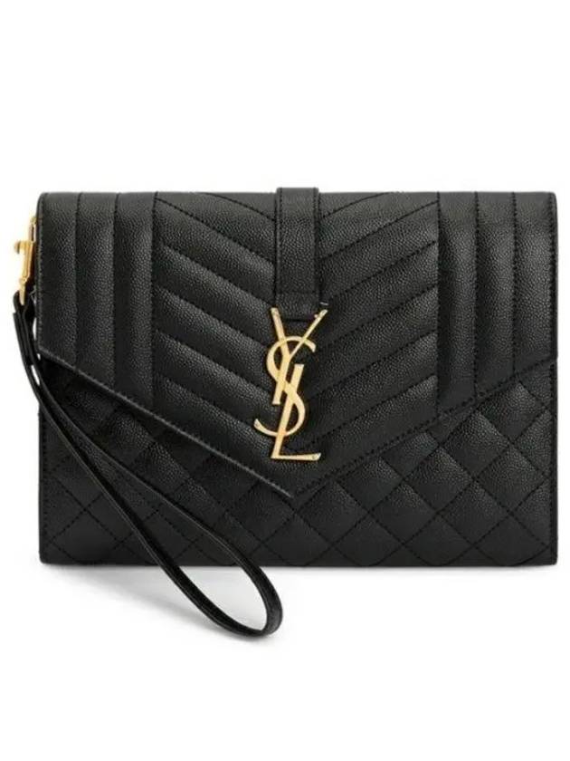 Saint Laurent Matelasse Gold Logo Strap Clutch Bag Black