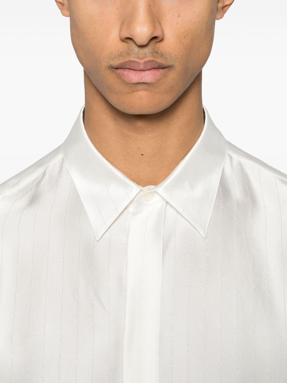Saint Laurent Men Striped Satin Piqué Shirt